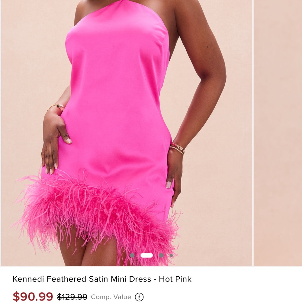 Pink Feather Trim Mini Dress